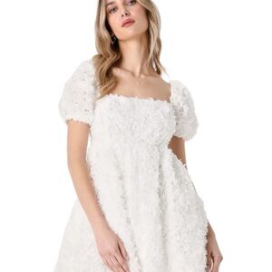 Lulus Dress Precious Passion White Floral Puff Sleeve Babydoll